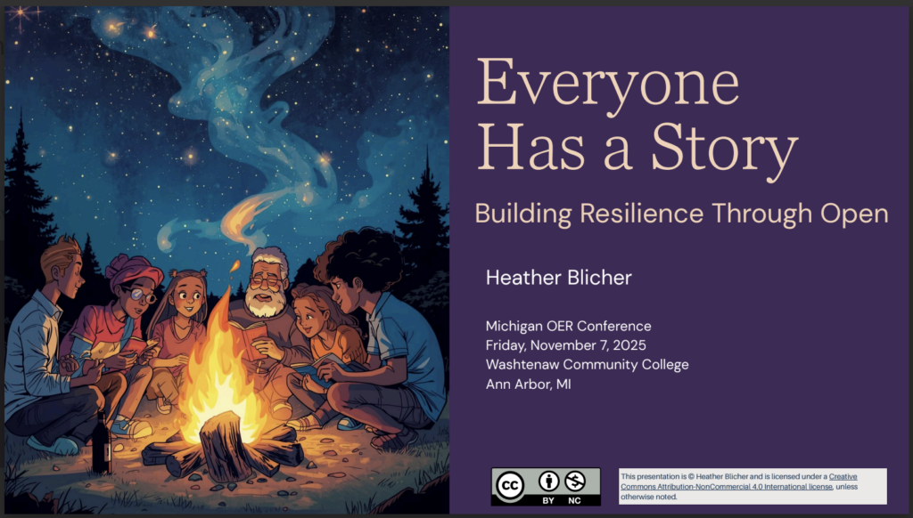 Screenshot of Heather Blicher's Opening Slide for MI OER Conference